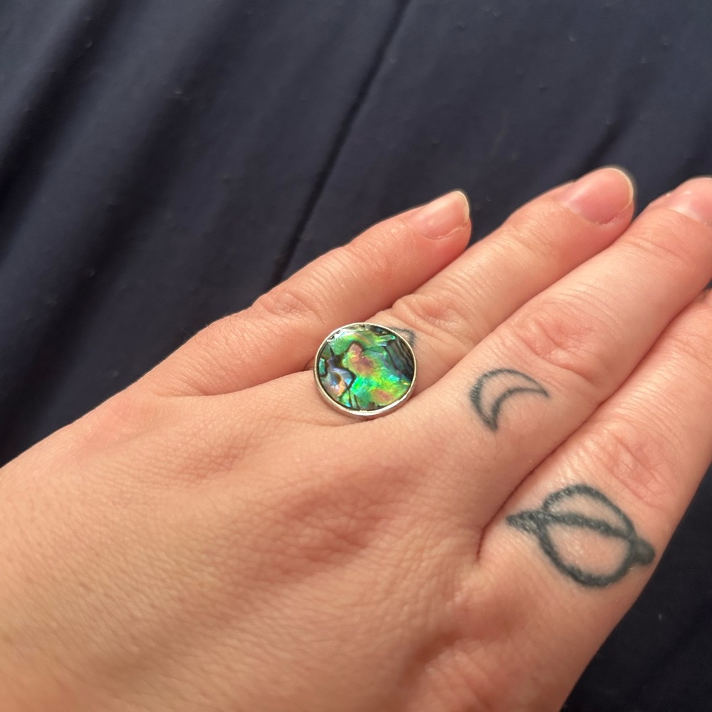 Silver and Green Abalone Shell Ring